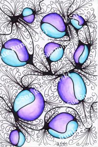 Abstract black, aqua, and purple artwork with bold organic shapes and flowing lines a dynamic composition inspired by nature and movement.