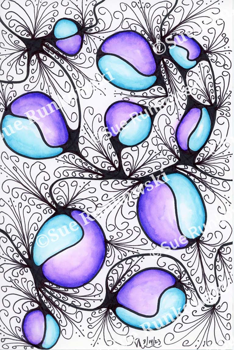 Abstract black, aqua, and purple artwork with bold organic shapes and flowing lines a dynamic composition inspired by nature and movement.