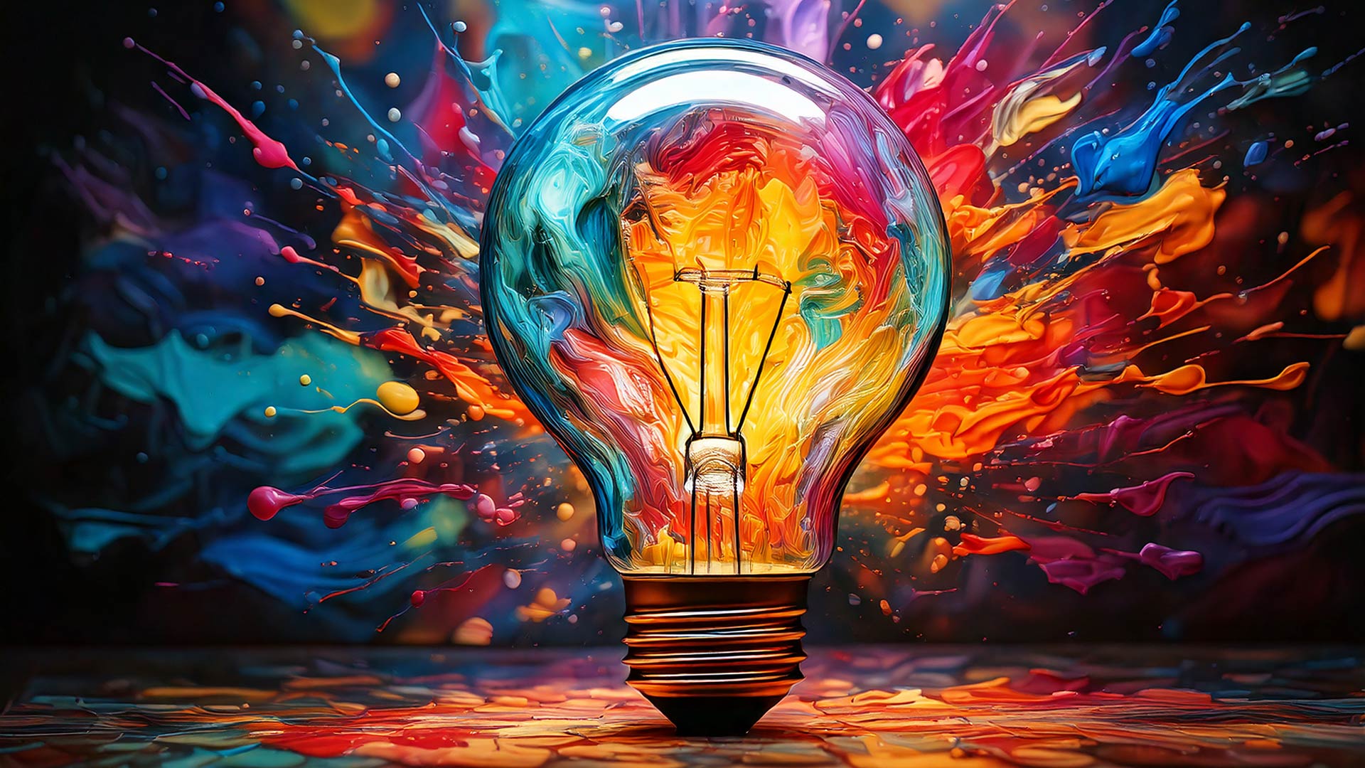 Colorful creativity concept image featuring a glowing light bulb surrounded by vibrant paint splashes, symbolizing creativity, innovation, imagination, artistic inspiration, creative thinking, abstract art, ideas, design inspiration, modern creativity, visual art, colorful concept illustration, innovation concept, imagination and ideas background.